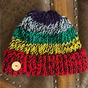 New Hand knit Colorful rainbow  adult Beanie